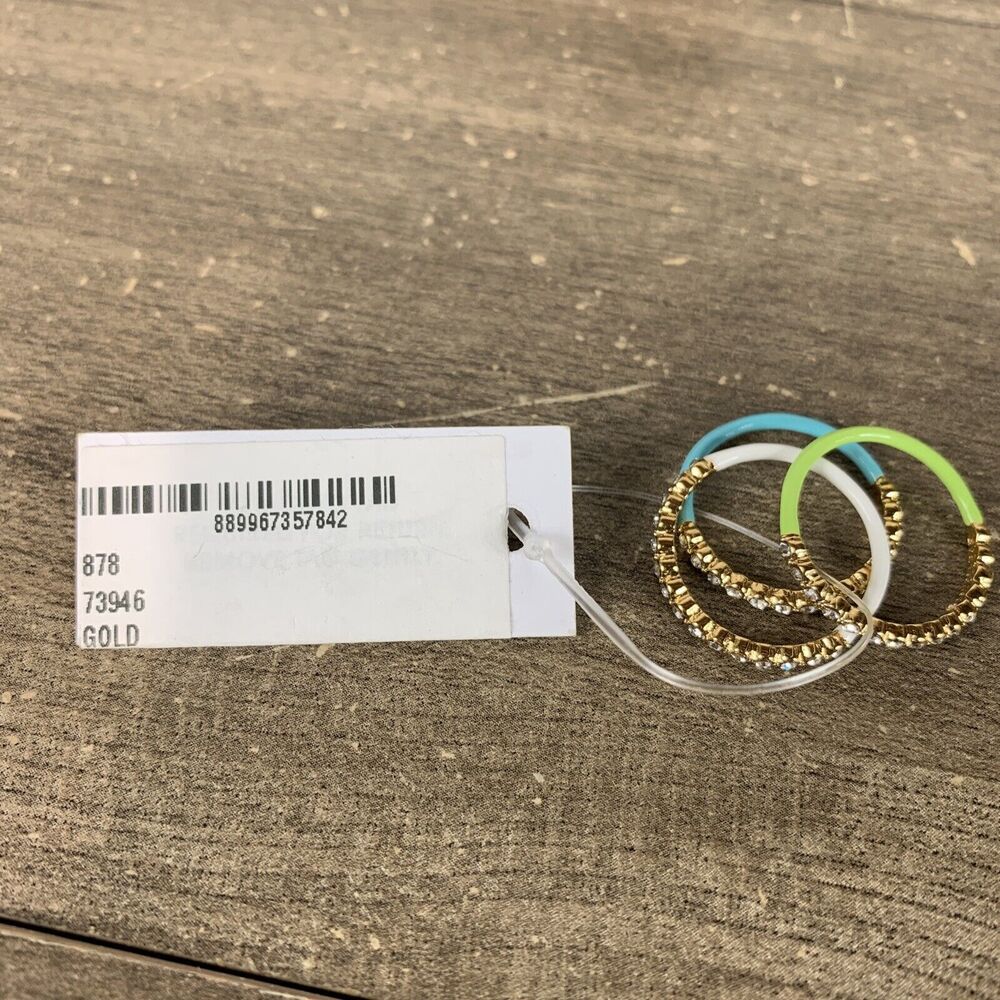 Nordstrom Rack Set of 3 Fashion Jewelry Rings Gold Enamel Multicolor Crystal $58